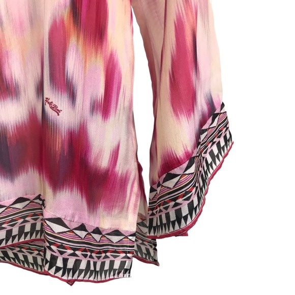 Hale Bob Women‎ Blouse TopTunic XS Zahara Silk Boho Long Sleeve Pink Watercolor - Picture 5 of 8
